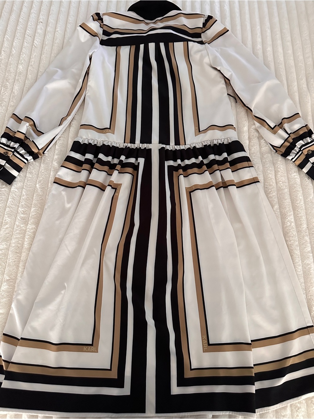 Karl Lagerfeld Paris White Midi Shirt Dress with Black and Tan Stripes - Picture 14 of 14